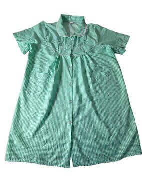 Lati Fashion XXL Gingham Snap Front Housecoat Nightgown Cottagecore